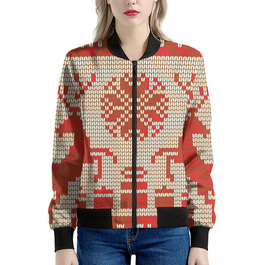 Xmas Deer Knitted Print Women's Bomber Jacket