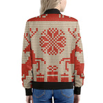 Xmas Deer Knitted Print Women's Bomber Jacket