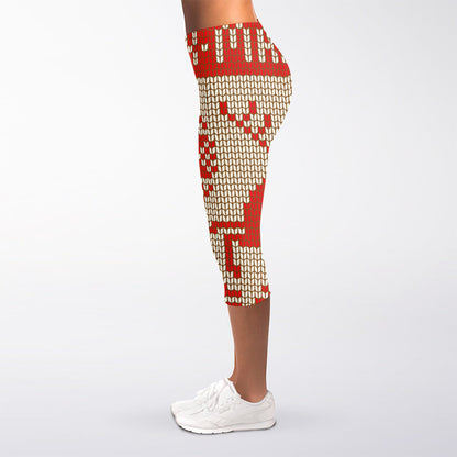 Xmas Deer Knitted Print Women's Capri Leggings