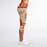 Xmas Deer Knitted Print Women's Capri Leggings