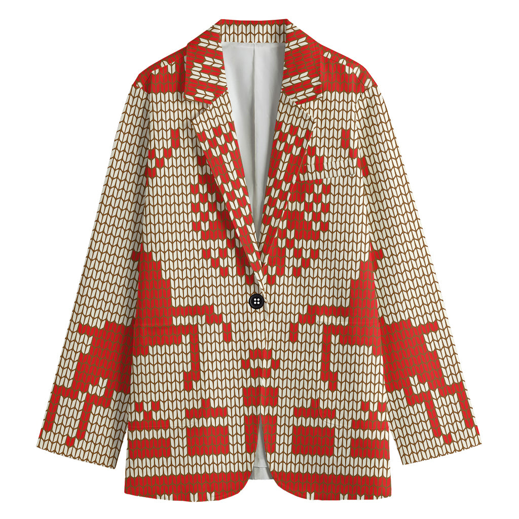 Xmas Deer Knitted Print Women's Cotton Blazer