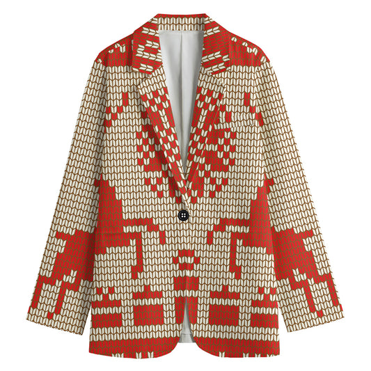 Xmas Deer Knitted Print Women's Cotton Blazer