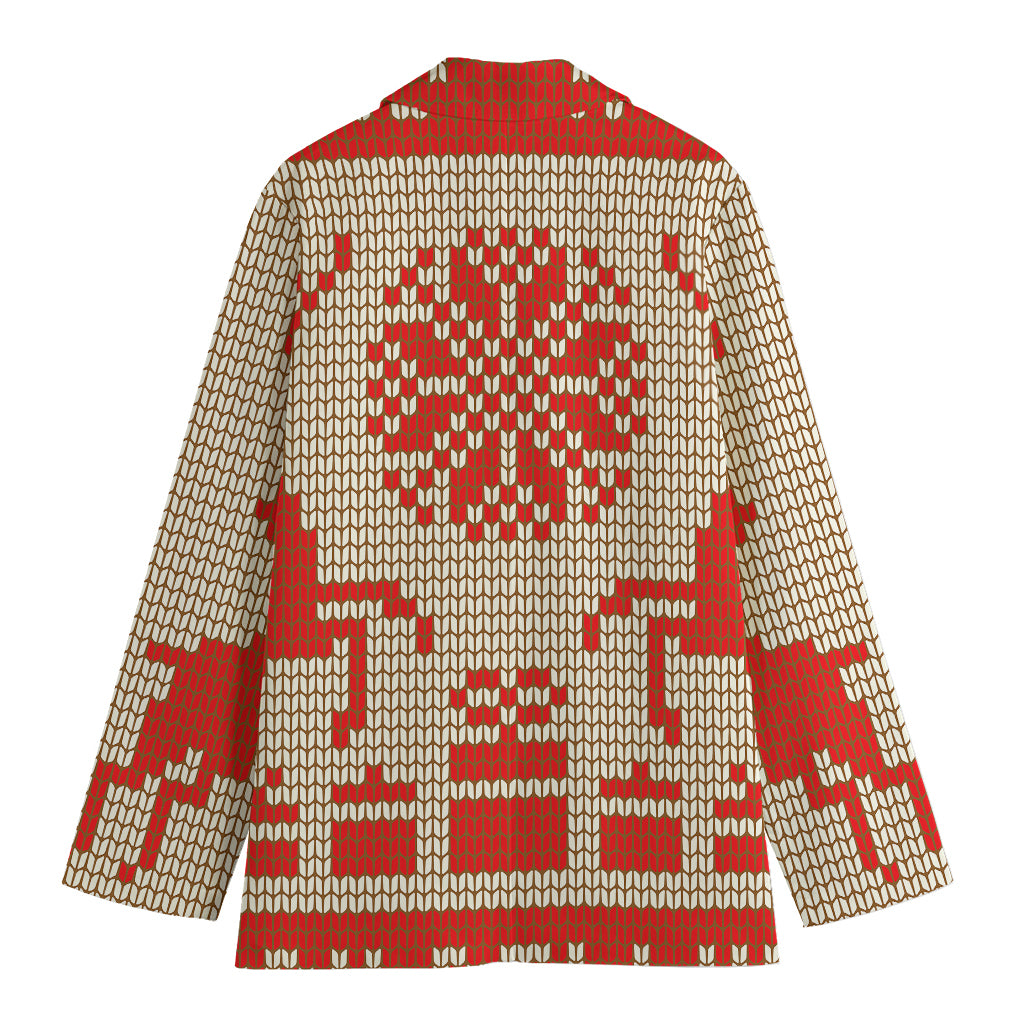 Xmas Deer Knitted Print Women's Cotton Blazer