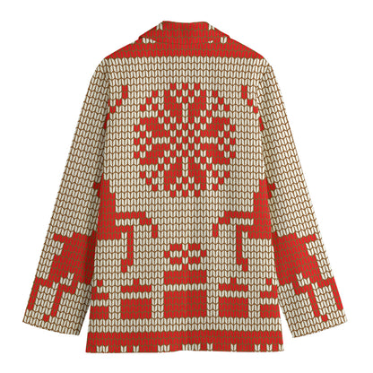 Xmas Deer Knitted Print Women's Cotton Blazer