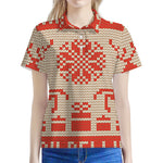 Xmas Deer Knitted Print Women's Polo Shirt