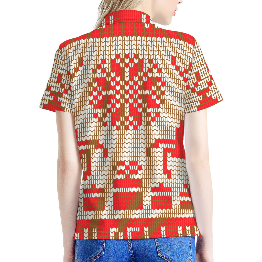 Xmas Deer Knitted Print Women's Polo Shirt