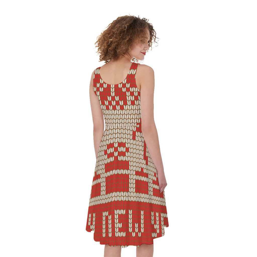 Xmas Deer Knitted Print Women's Sleeveless Dress