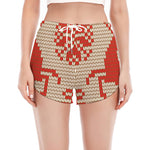 Xmas Deer Knitted Print Women's Split Running Shorts