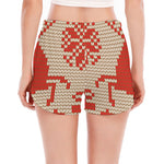 Xmas Deer Knitted Print Women's Split Running Shorts