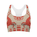 Xmas Deer Knitted Print Women's Sports Bra
