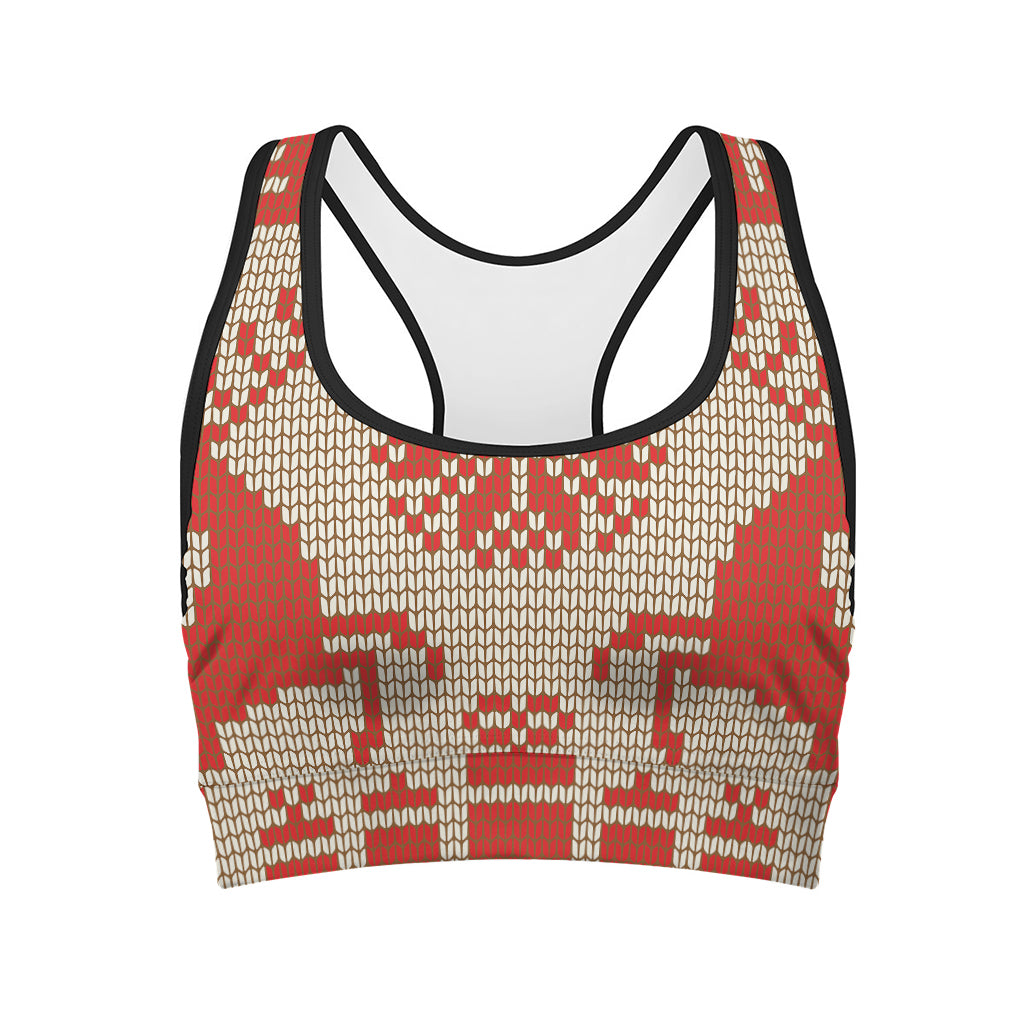Xmas Deer Knitted Print Women's Sports Bra
