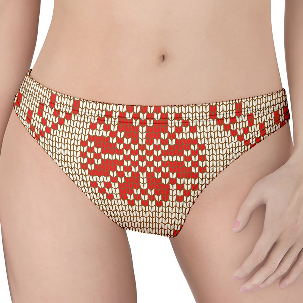 Xmas Deer Knitted Print Women's Thong