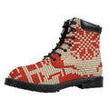 Xmas Deer Knitted Print Padded Collar Lace Up Boots