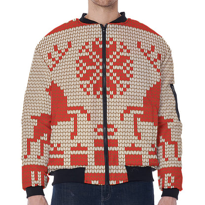 Xmas Deer Knitted Print Zip Sleeve Bomber Jacket