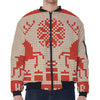 Xmas Deer Knitted Print Zip Sleeve Bomber Jacket