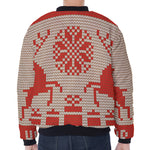 Xmas Deer Knitted Print Zip Sleeve Bomber Jacket