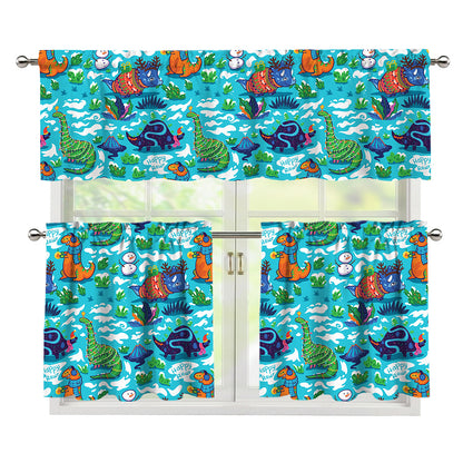 Xmas Dinosaur Pattern Print 3 Piece Kitchen Curtains