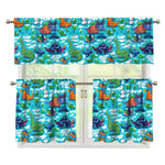 Xmas Dinosaur Pattern Print 3 Piece Kitchen Curtains