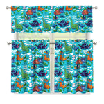 Xmas Dinosaur Pattern Print 3 Piece Kitchen Curtains