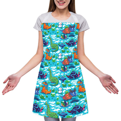 Xmas Dinosaur Pattern Print Adjustable Apron