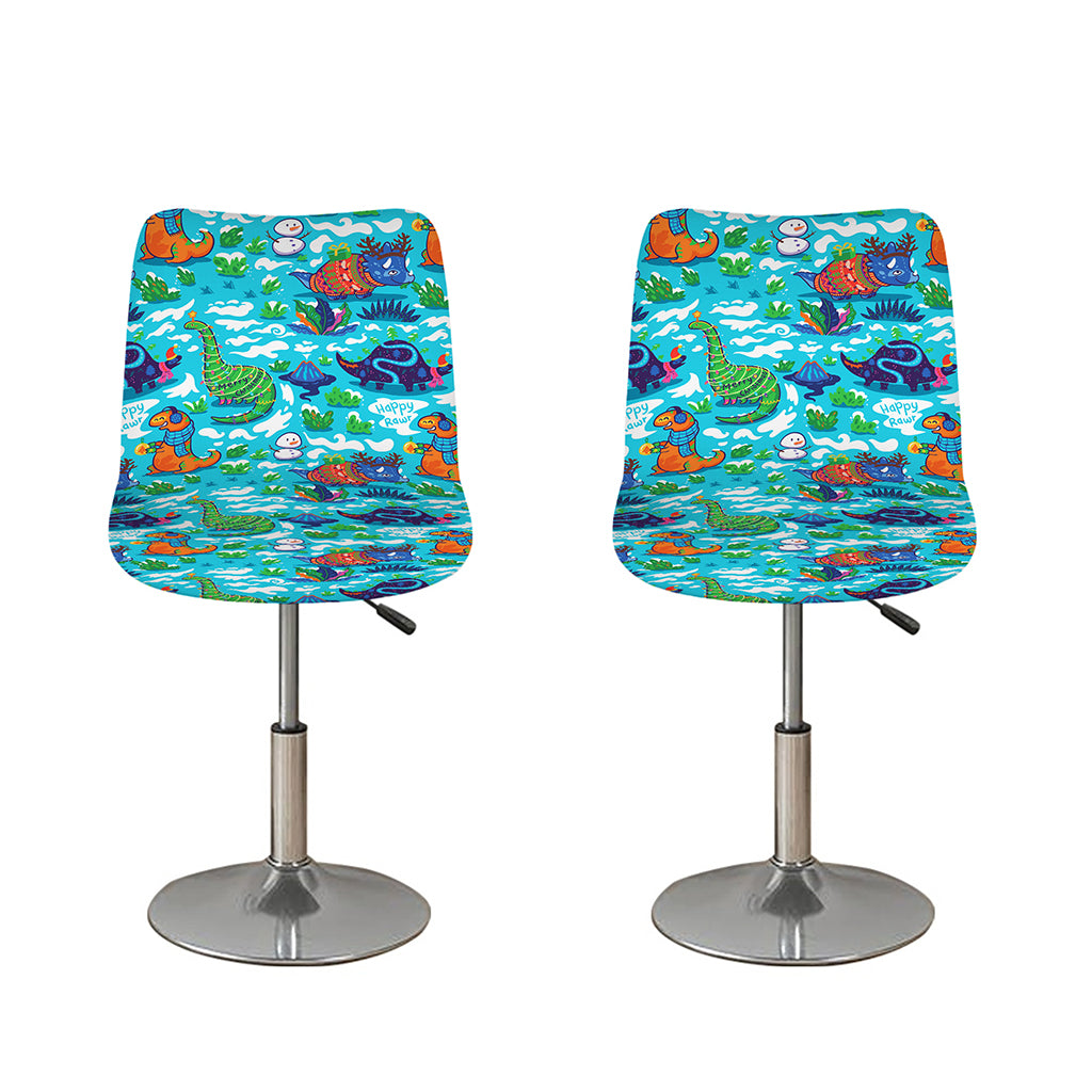 Xmas Dinosaur Pattern Print Bar Stool Covers