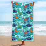 Xmas Dinosaur Pattern Print Beach Towel