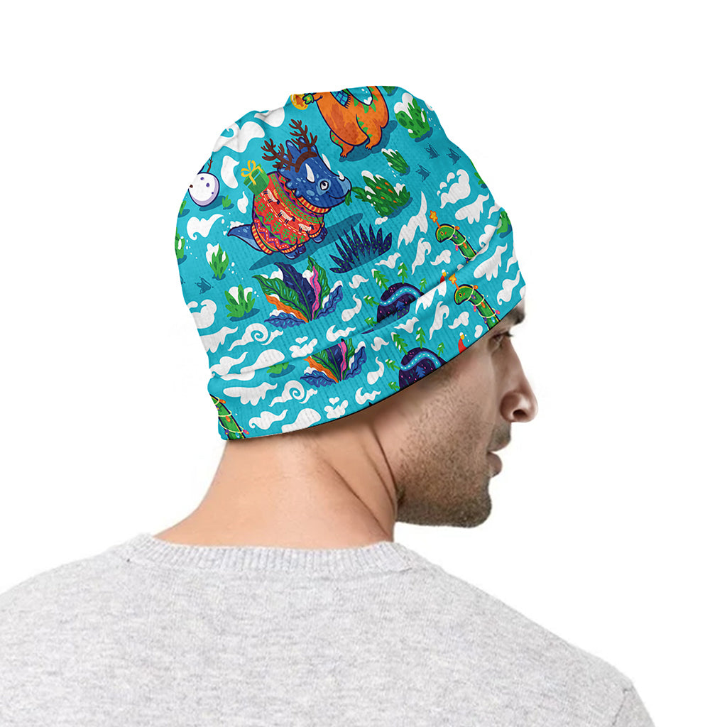 Xmas Dinosaur Pattern Print Beanie