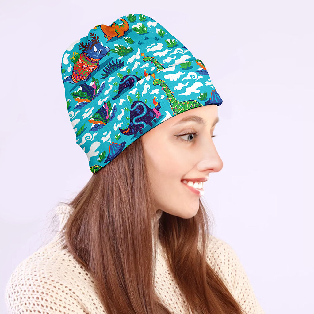Xmas Dinosaur Pattern Print Beanie