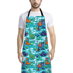 Xmas Dinosaur Pattern Print Bib Apron With Pocket