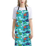 Xmas Dinosaur Pattern Print Bib Apron With Pocket