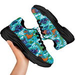 Xmas Dinosaur Pattern Print Black Chunky Shoes