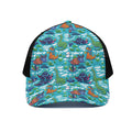 Xmas Dinosaur Pattern Print Black Mesh Trucker Hat