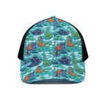 Xmas Dinosaur Pattern Print Black Mesh Trucker Cap