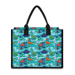 Xmas Dinosaur Pattern Print Canvas Tote Bag