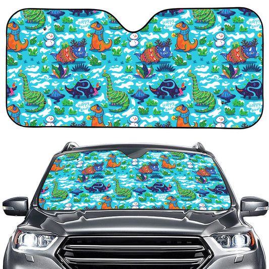 Xmas Dinosaur Pattern Print Car Windshield Sun Shade