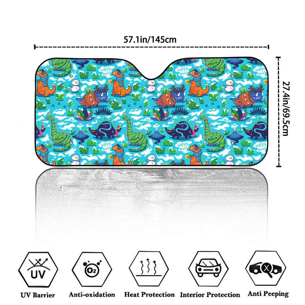Xmas Dinosaur Pattern Print Car Windshield Sun Shade