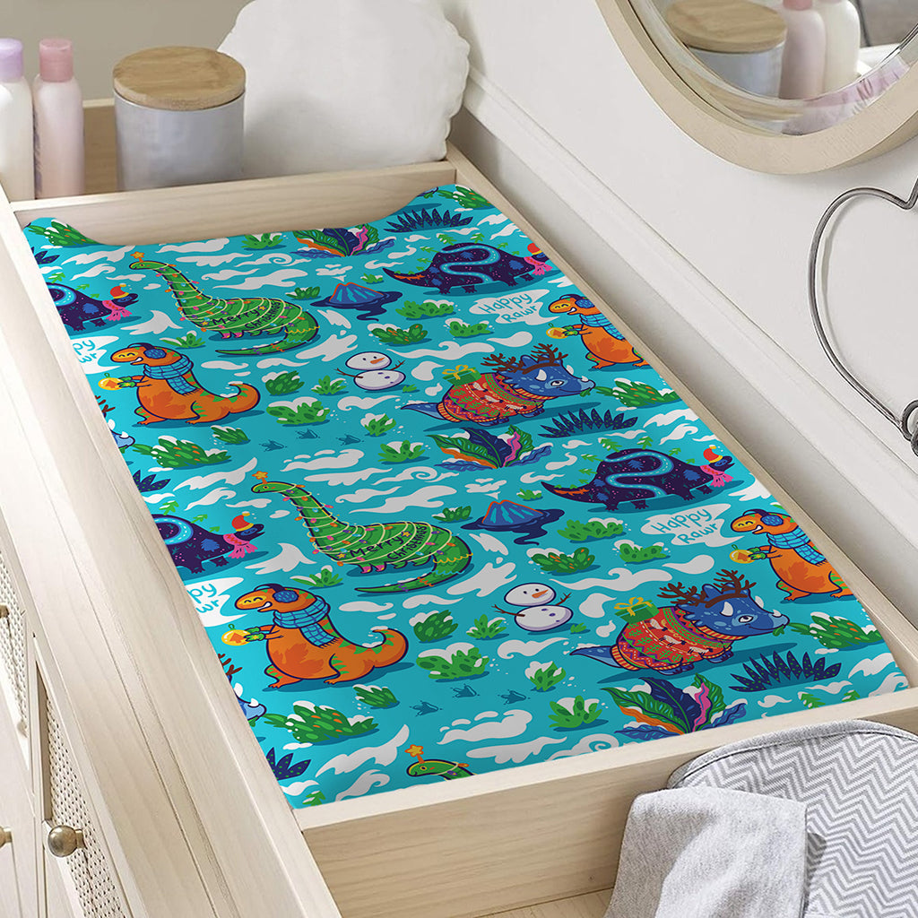 Xmas Dinosaur Pattern Print Changing Pad Cover