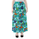 Xmas Dinosaur Pattern Print Chiffon Maxi Skirt