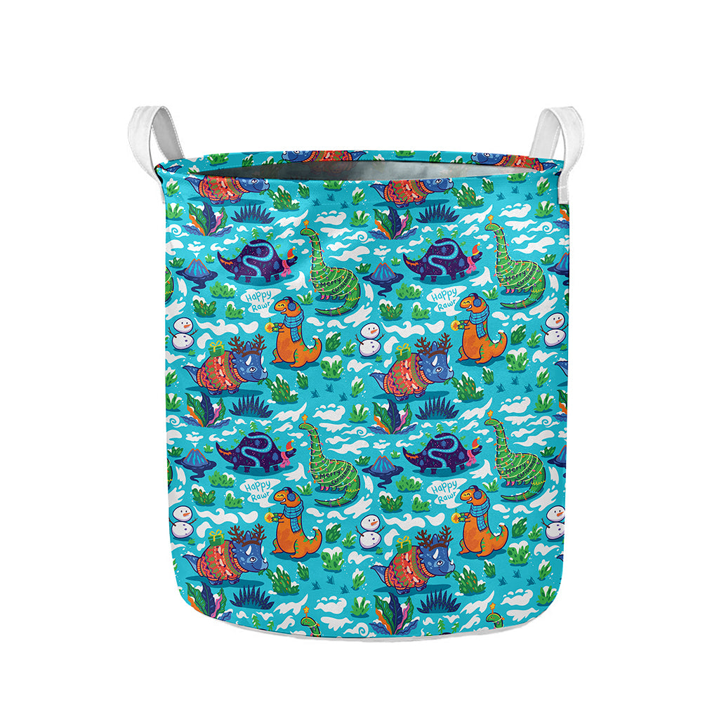 Xmas Dinosaur Pattern Print Collapsible Laundry Basket