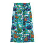 Xmas Dinosaur Pattern Print Cotton Front Slit Maxi Skirt