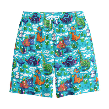Xmas Dinosaur Pattern Print Cotton Shorts