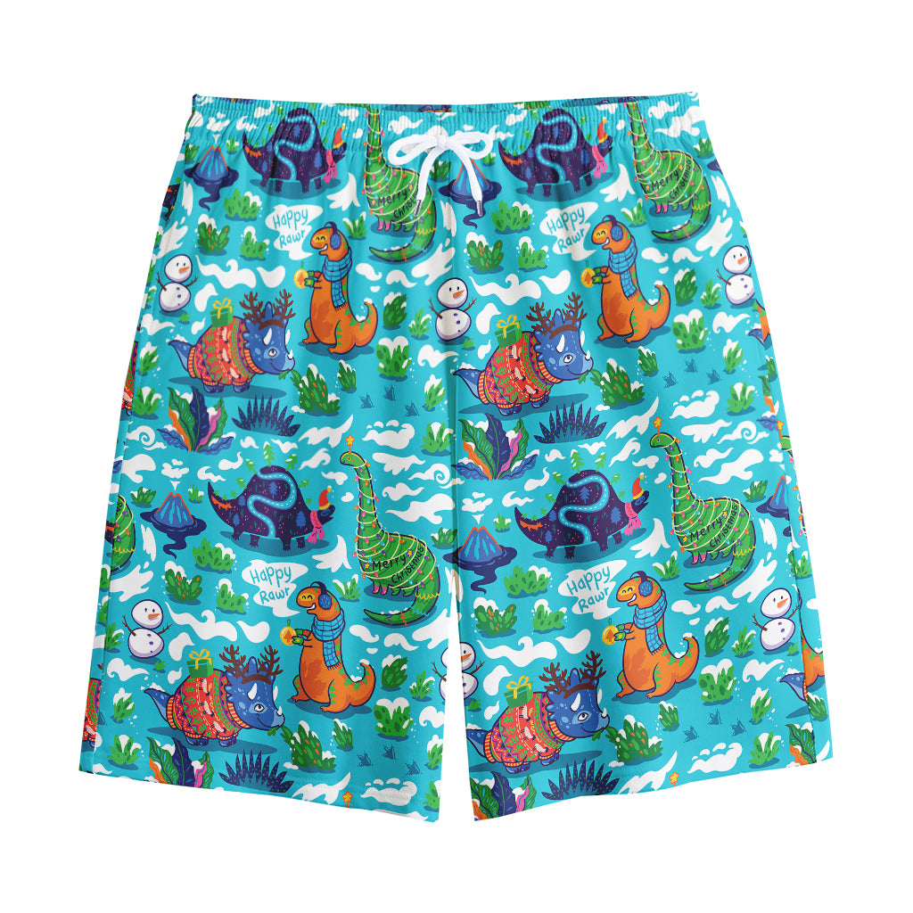Xmas Dinosaur Pattern Print Cotton Shorts