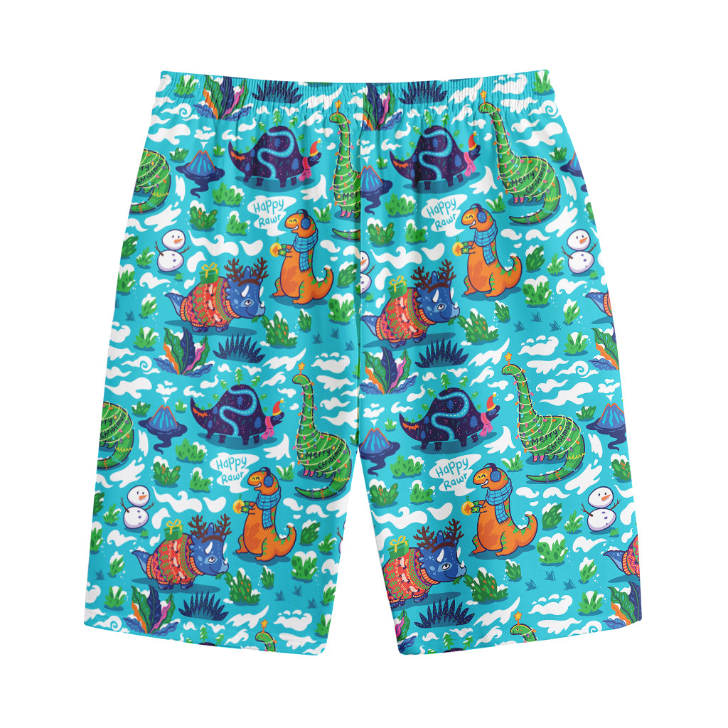 Xmas Dinosaur Pattern Print Cotton Shorts