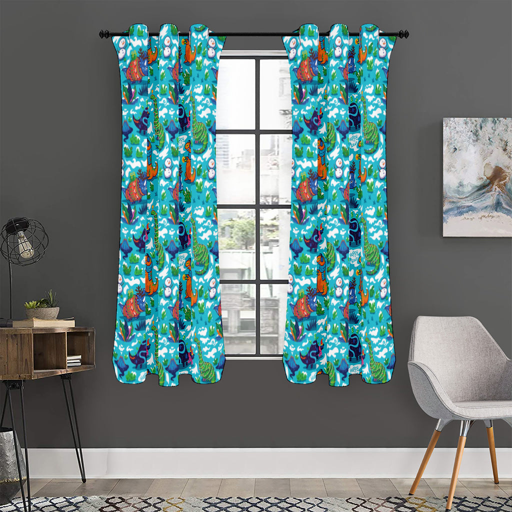 Xmas Dinosaur Pattern Print Curtain
