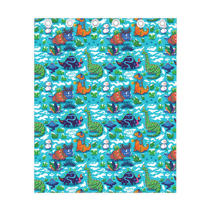 Xmas Dinosaur Pattern Print Curtain