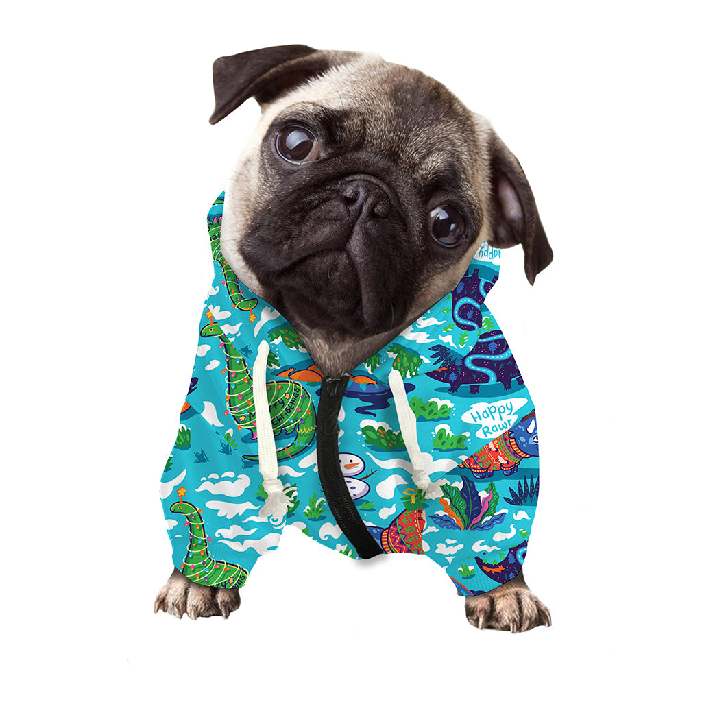 Xmas Dinosaur Pattern Print Dog Zip Up Hoodie
