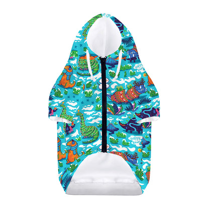 Xmas Dinosaur Pattern Print Dog Zip Up Hoodie