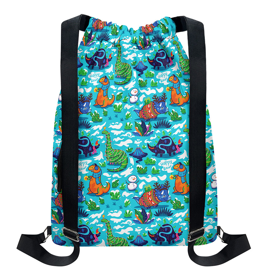 Xmas Dinosaur Pattern Print Drawstring Backpack