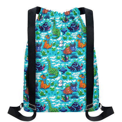 Xmas Dinosaur Pattern Print Drawstring Backpack