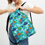 Xmas Dinosaur Pattern Print Drawstring Backpack